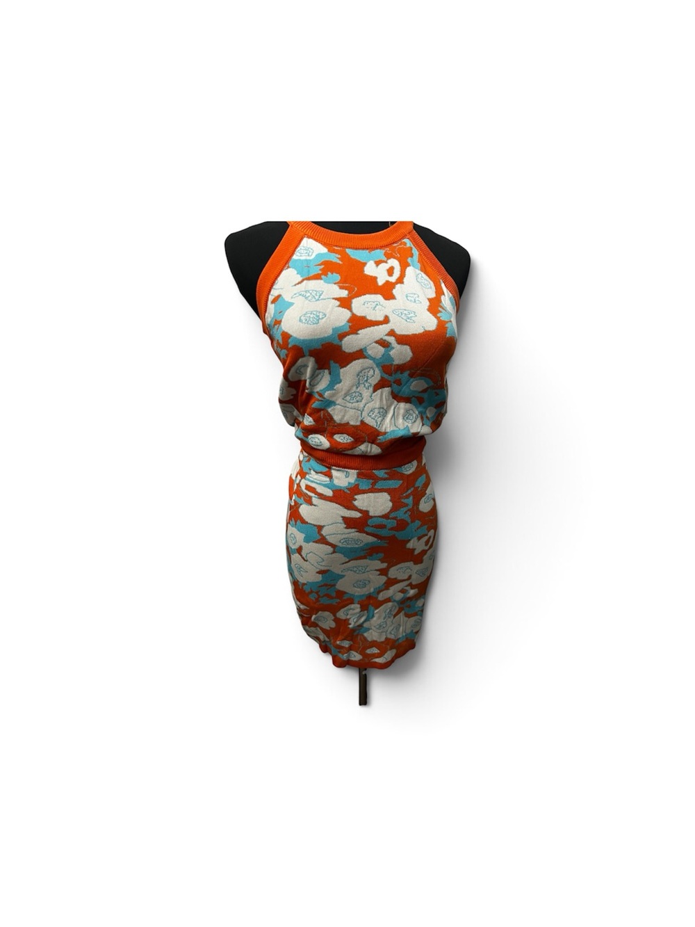 Floral Orange Sleeveless Knit Bodycon 2 piece L